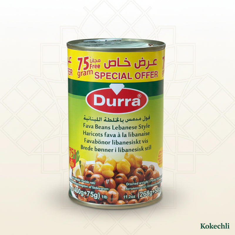 Foul Medammes Style Libanais Durra 475 g – Fèves à l'huile d'olive, pois chiches & ail | فول مدمس بالخلطة اللبنانية