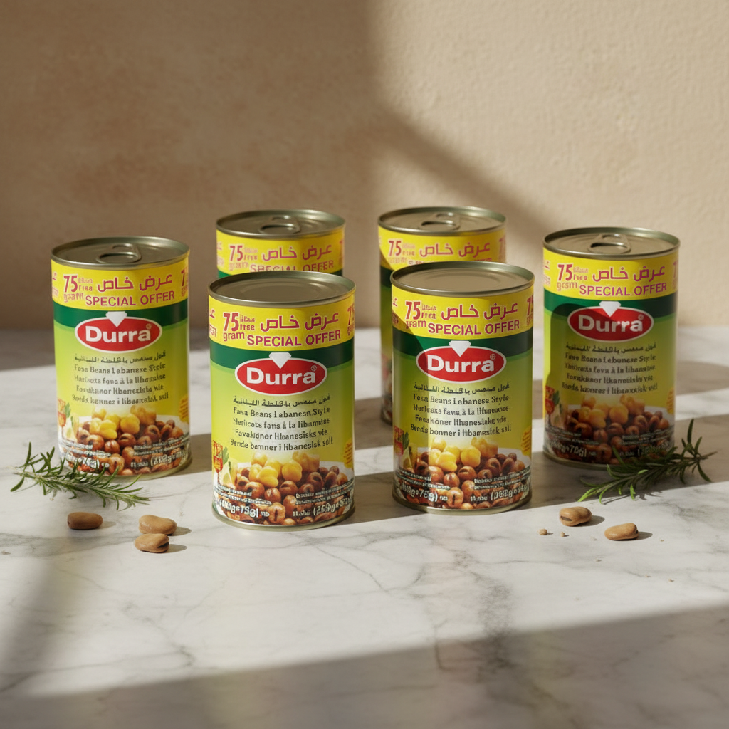 Foul Medammes Style Libanais Durra 475 g – Fèves à l'huile d'olive, pois chiches & ail | فول مدمس بالخلطة اللبنانية