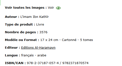 Sahîh Tafsîr ibn Kathîr - fiche technique