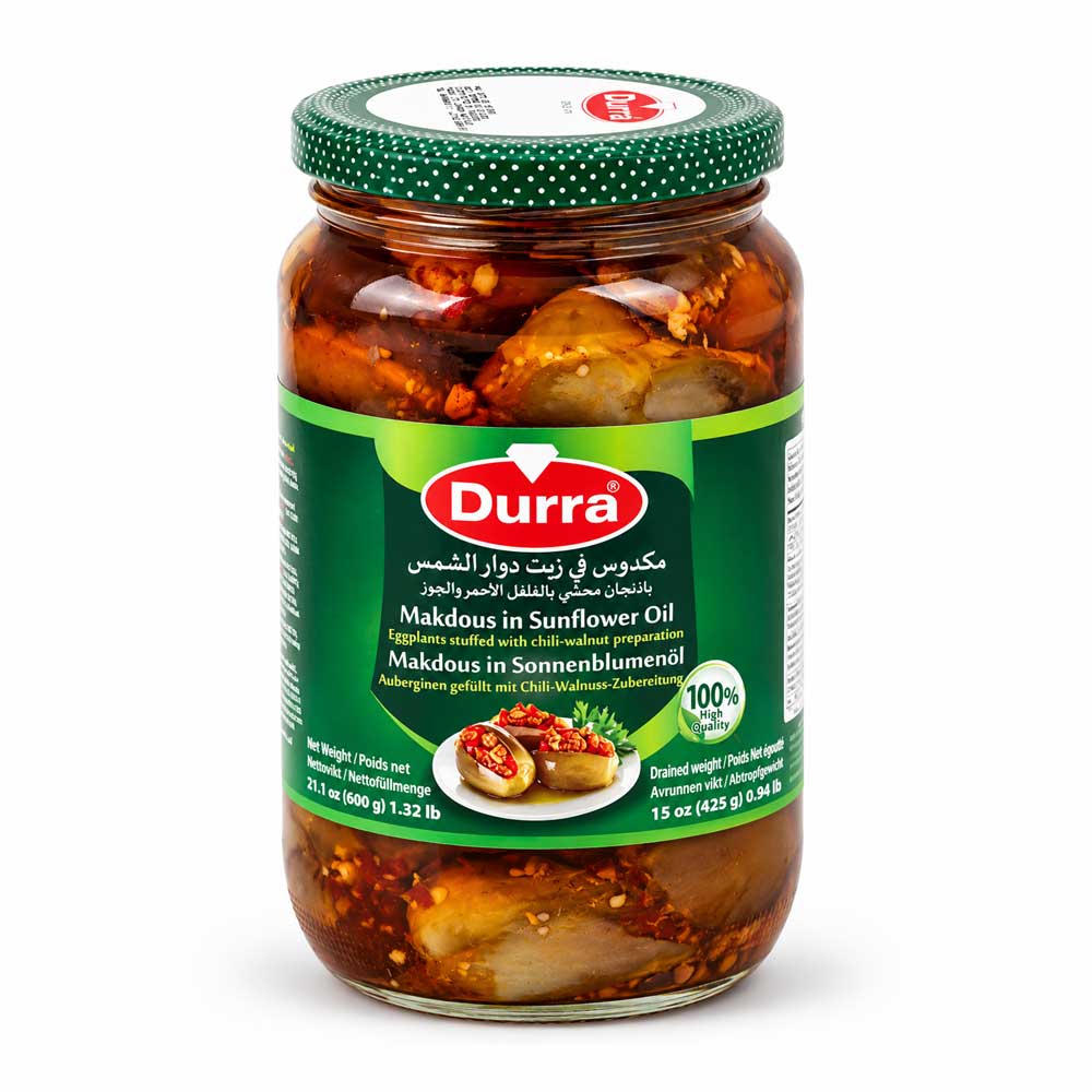 Makdous Durra – Aubergines farcies aux noix & piment