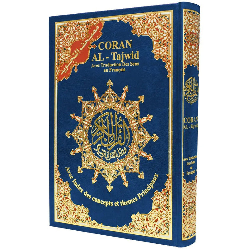 Coran Al-Tajwid avec traduction du sens en français – Édition Dar Almarifa – format 17×24 cm - Bleu marine