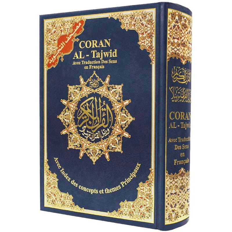 Coran Al-Tajwid avec traduction du sens en français et transcription phonétique – Édition Dar Almarifa – format 17×24 cm - Bleu marine