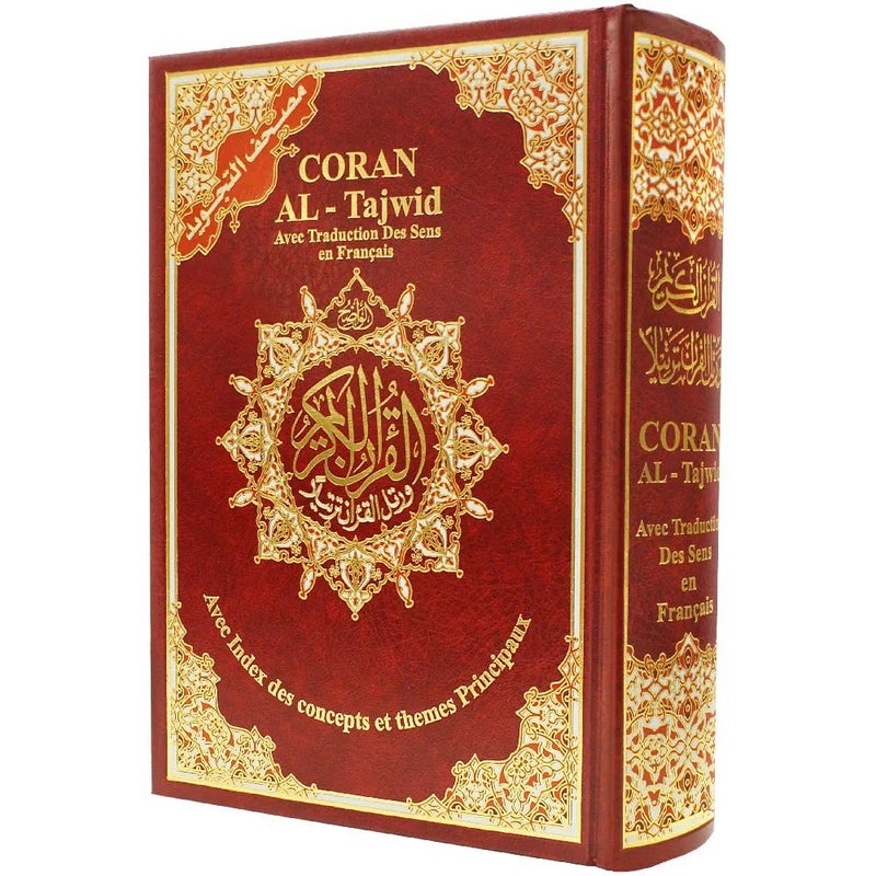 Coran Al-Tajwid avec traduction du sens en français et transcription phonétique – Édition Dar Almarifa – format 17×24 cm - Rouge