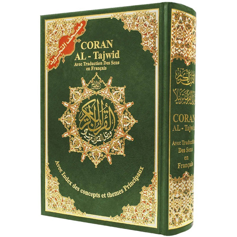 Coran Al-Tajwid avec traduction du sens en français et transcription phonétique – Édition Dar Almarifa – format 17×24 cm - Vert