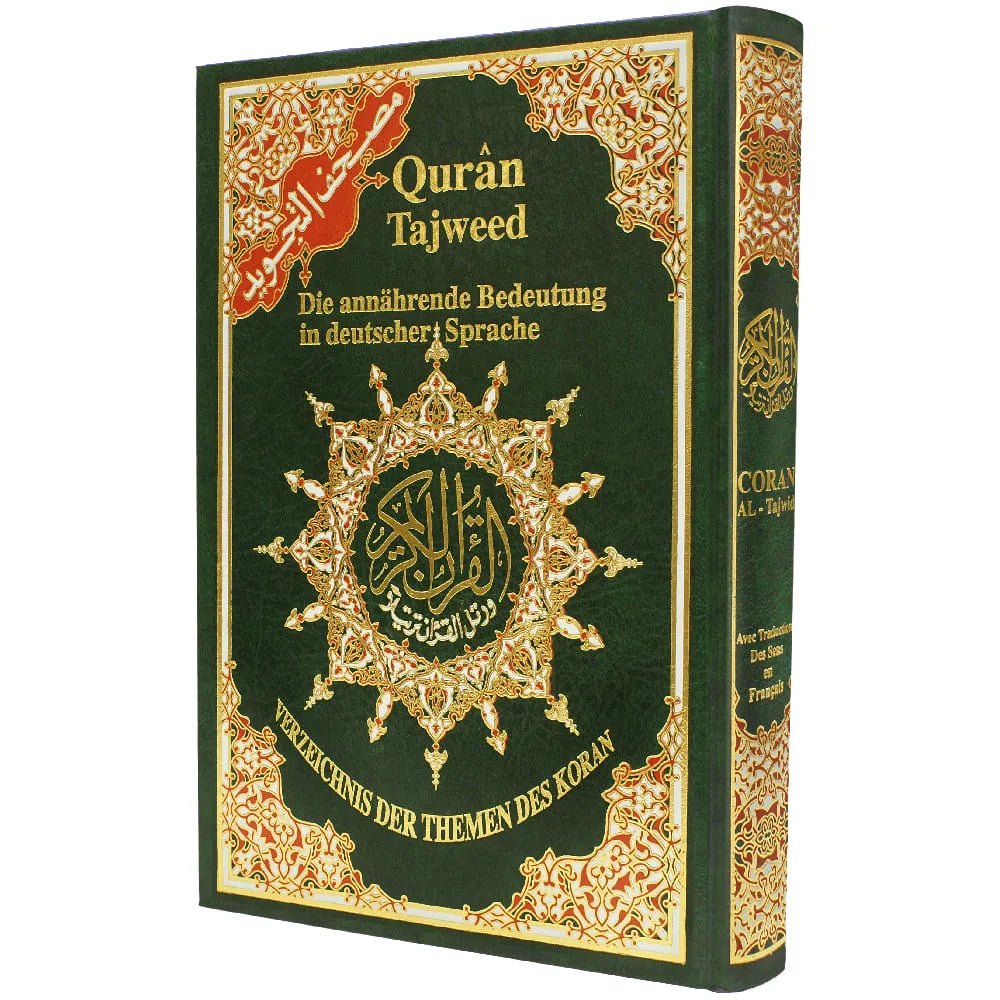 Coran Allemand/Arabe – Tajwid avec traduction des sens et index thématique en allemand – 17 × 24 cm – Dar Al Maarifah - Vert