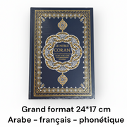 Coran grand format 24 * 17 cm Bleu marine | Arabe - Français - Phonétique | Maison d’Ennour
