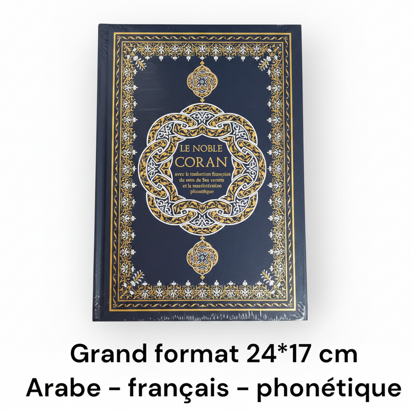 Coran grand format 24 * 17 cm Bleu marine | Arabe - Français - Phonétique | Maison d’Ennour