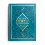 Le Saint Coran Bleu Turquoise - Couverture Daim - Français - Arabe - Phonétique 14*20 cm
