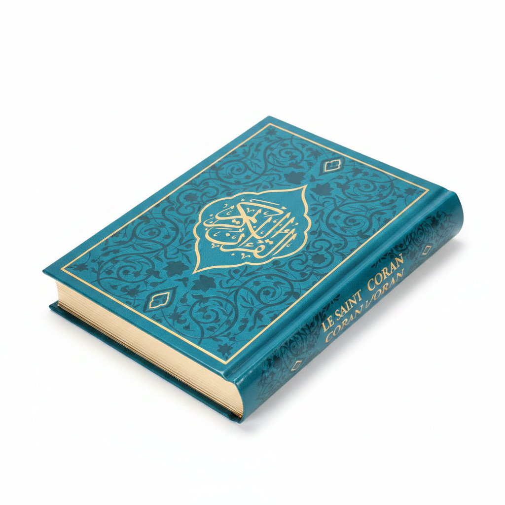 Le Saint Coran Bleu Turquoise - Couverture Daim - Français - Arabe - Phonétique 14*20 cm