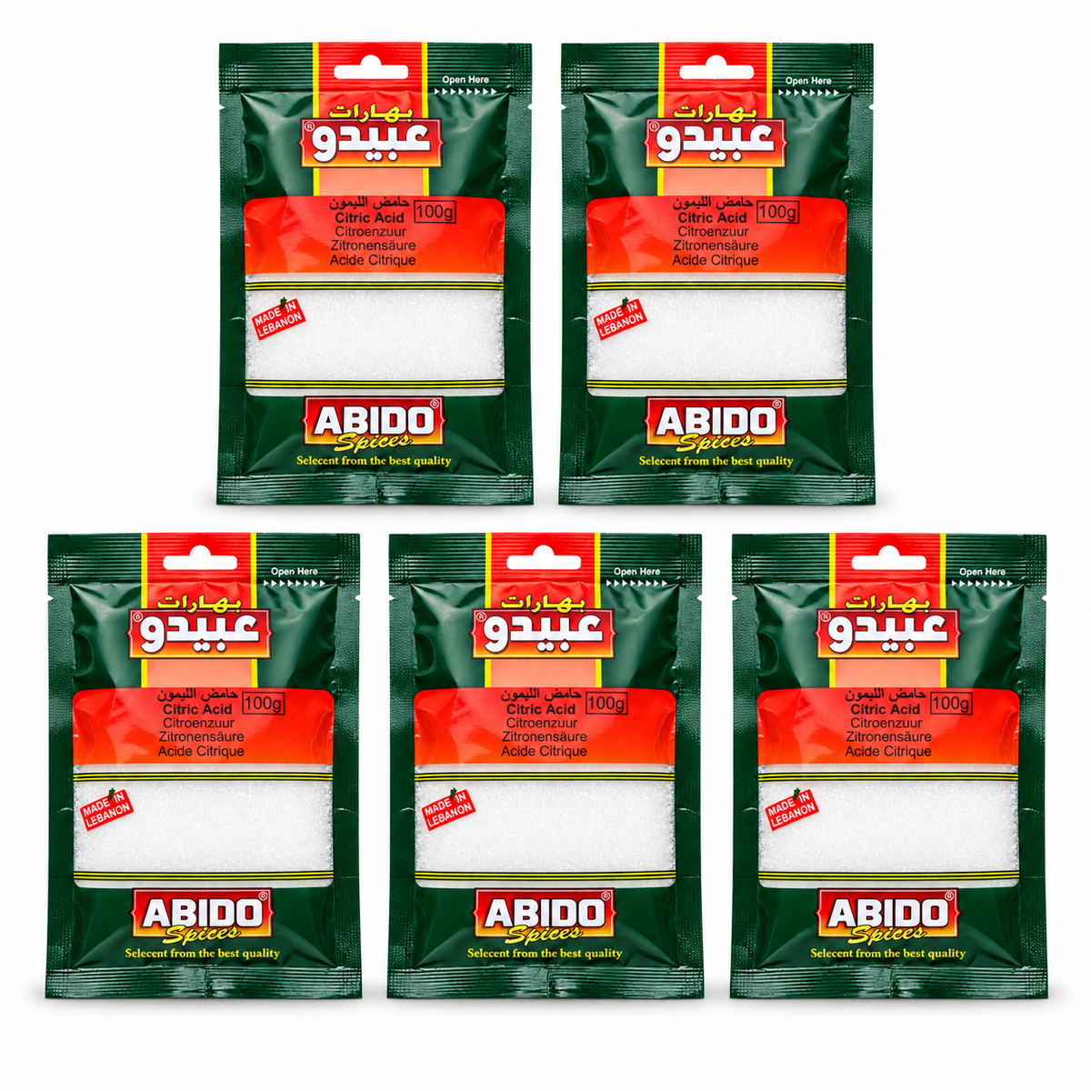 Acide citrique Abido 100 g – Lot de 5 sachets