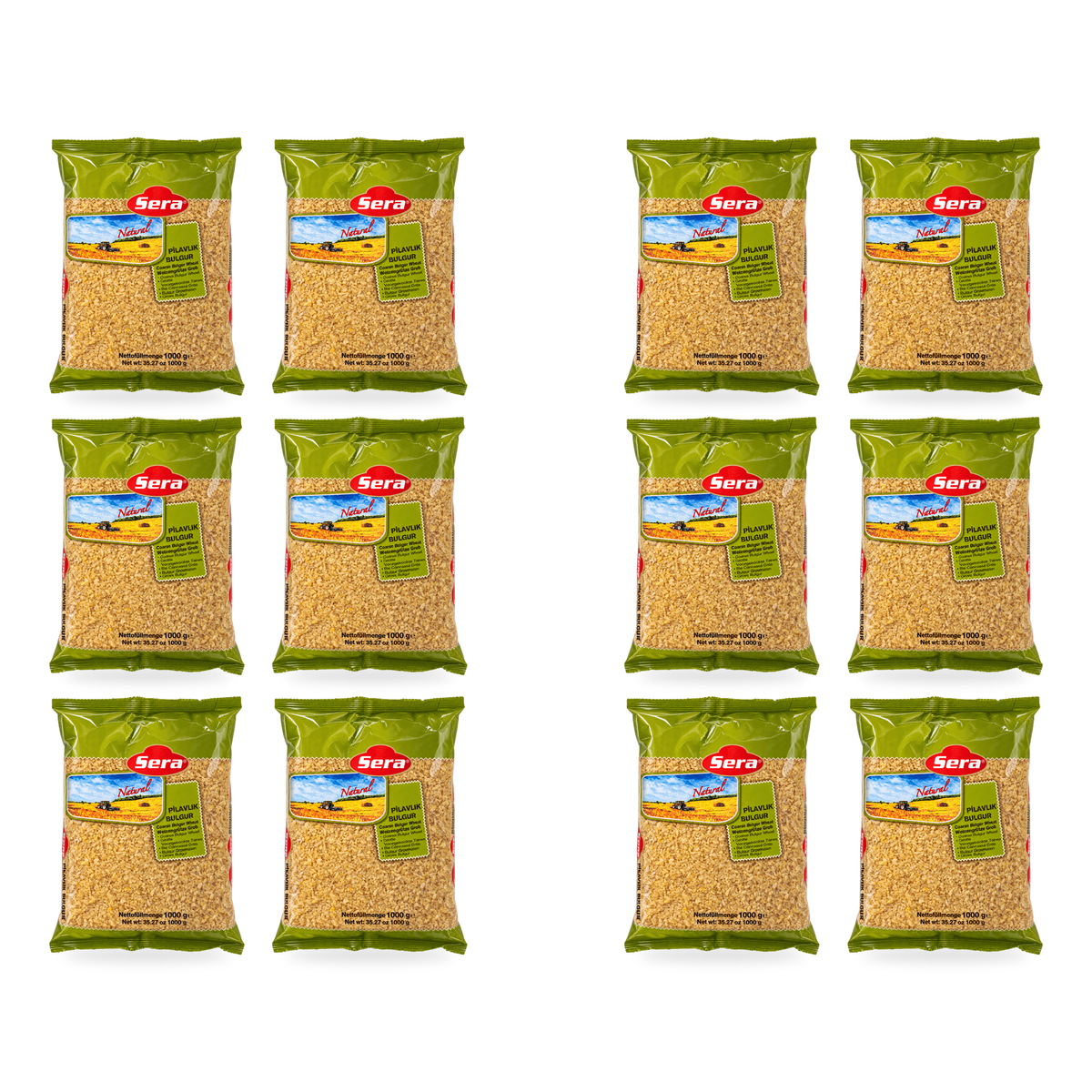 Boulgour à gros grains Sera 1 kg – lot de 12 sachets, fond blanc