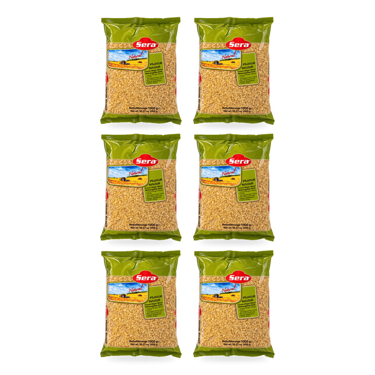 Boulgour à gros grains Sera 1 kg – lot de 6 sachets, fond blanc