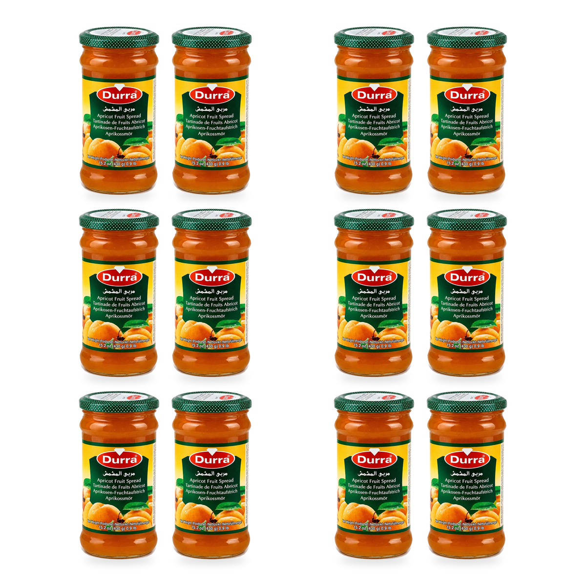 Confiture d’abricot Durra 430 g — lot de 12 pots