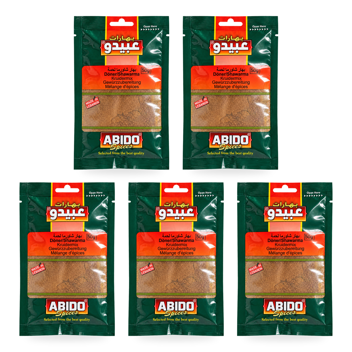Épices shawarma viande Abido Spices 50 g – lot de 5 sachets
