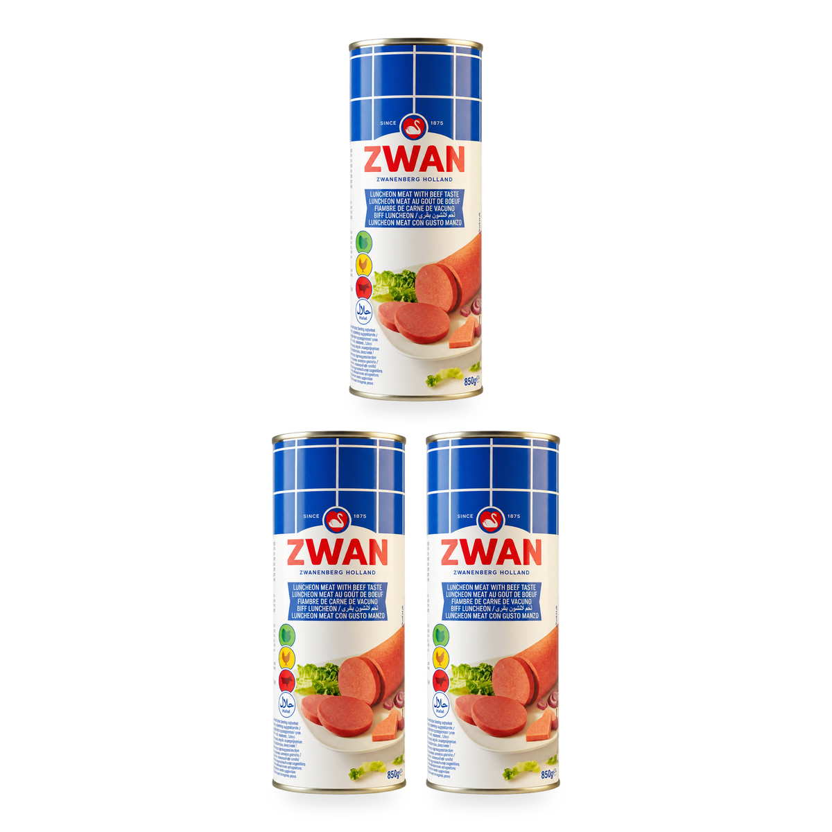 Luncheon meat au goût de bœuf ZWAN 850 g – lot de 3 boîtes