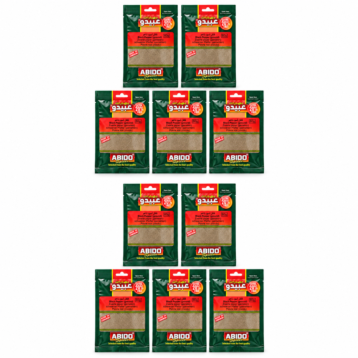 Poivre noir moulu Abido 60 g — 10 sachets