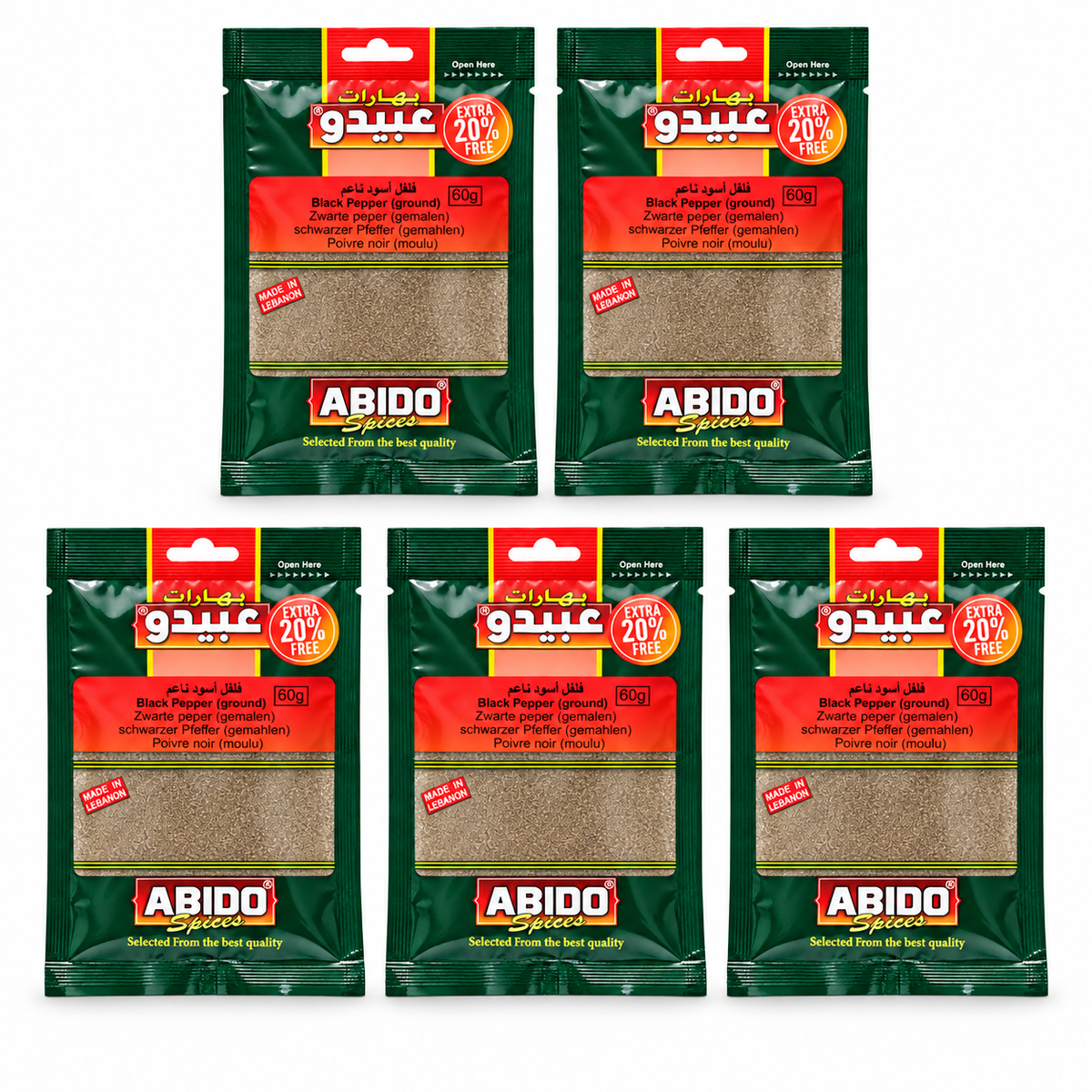 Poivre noir moulu Abido 60 g — 5 sachets