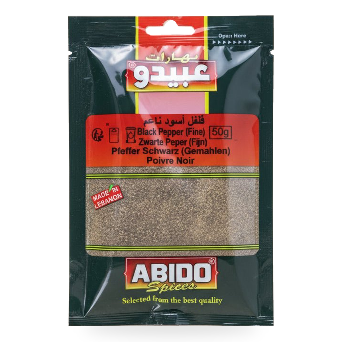 Poivre noir moulu fin Abido 50 g - 1 sachet