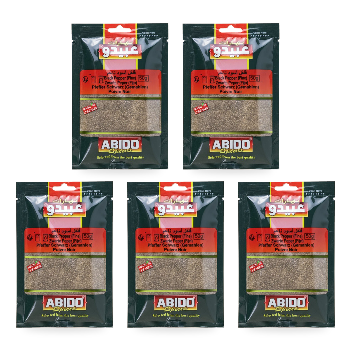 Poivre noir moulu fin Abido 50 g - lot de 5 sachets