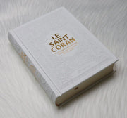 Le Saint Coran couverture daim - Blanc doré - 14×20 cm