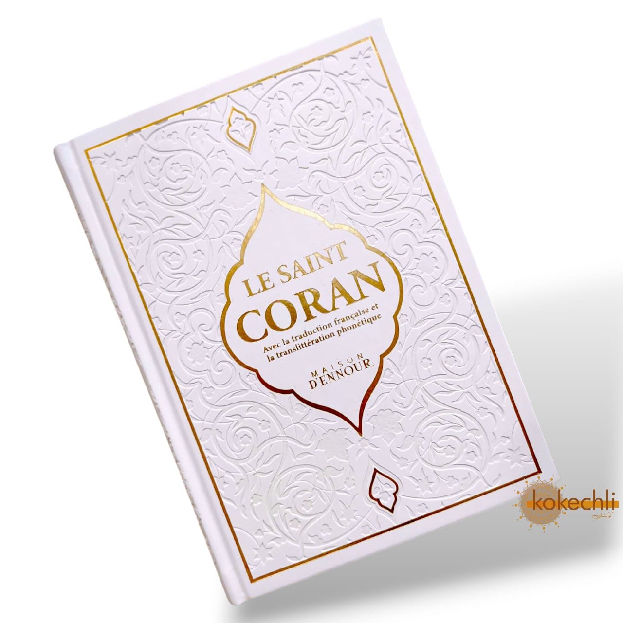 Le Saint Coran blanc en Arabe - Français - Phonétique - couverture blanche rigide (Plusieurs tailles) - Grand - 24×17 cm