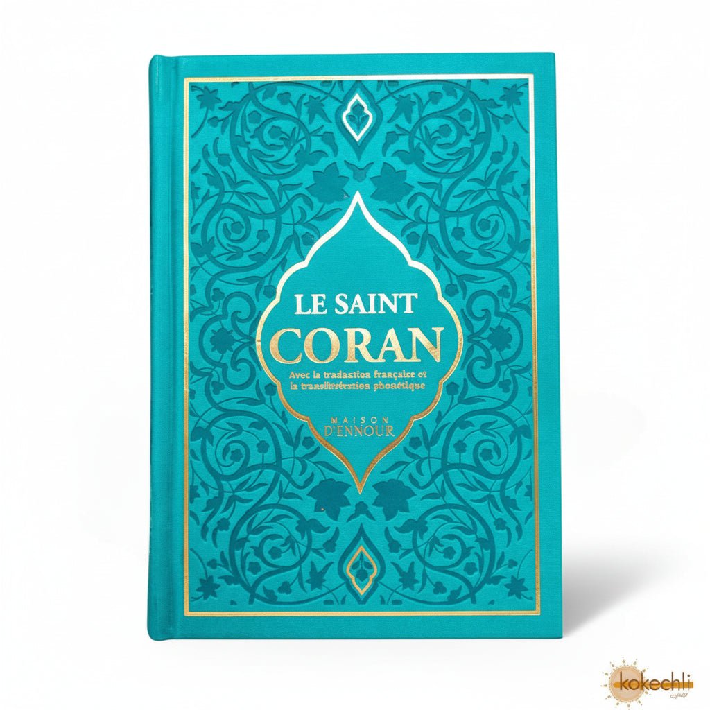 Le Saint Coran Arabe - Français - Phonétique - couverture turquoise rigide (Plusieurs tailles) - Grand - 24×17 cm