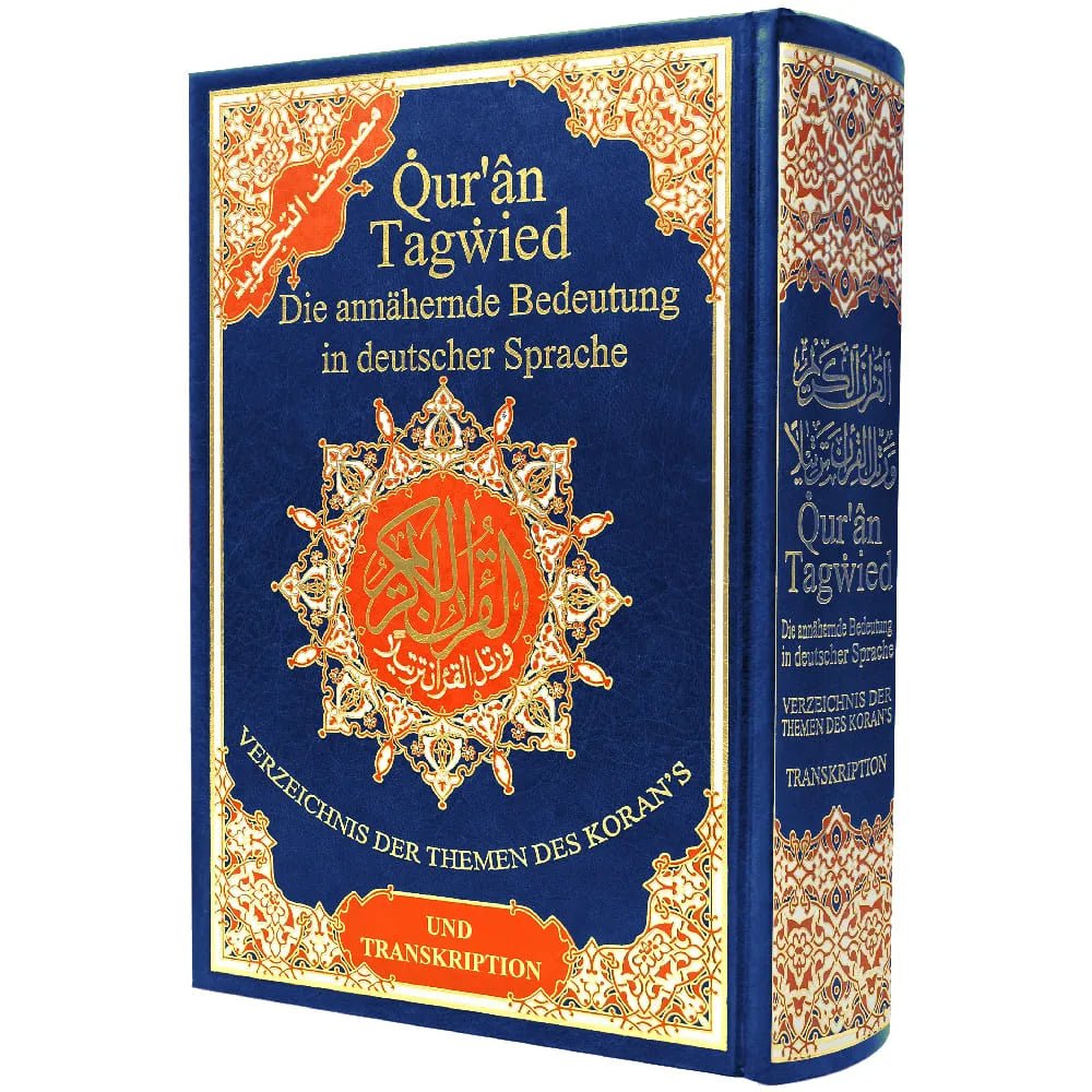 Qur’ān Tagwied - Die annähernde Bedeutung in deutscher Sprache - Und Transkription - Coran Tajwid en Arabe / Allemand + phonétique – Édition 17 × 24 cm – Couverture rigide - Bleu marine