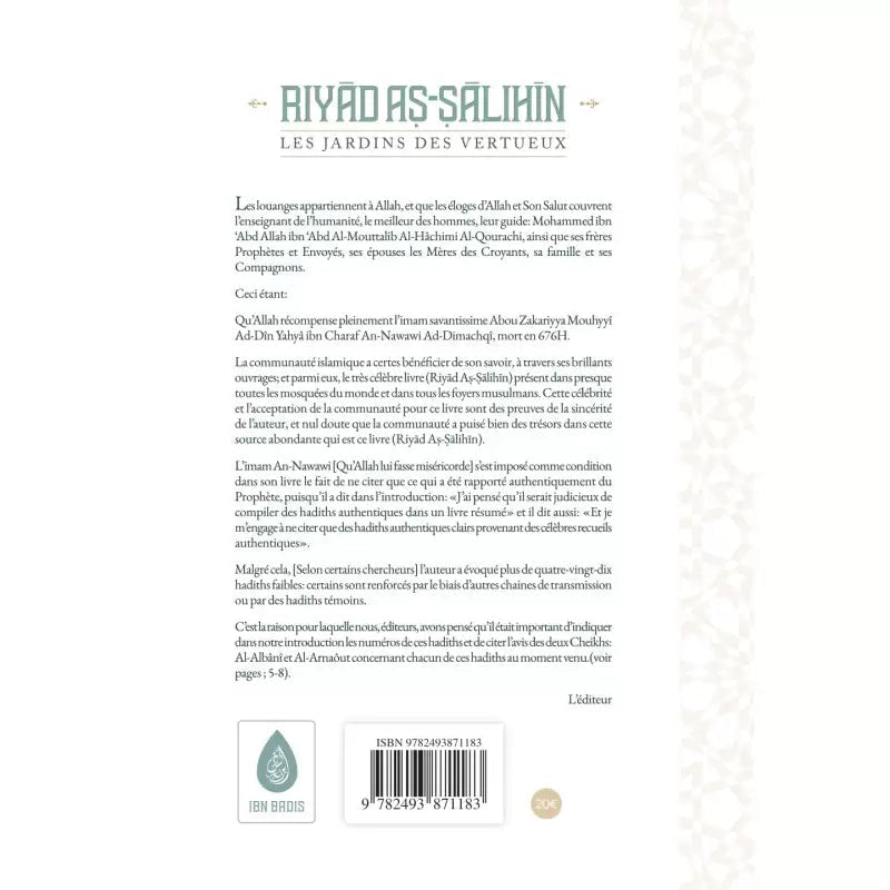Riyad As - Salihin – Les jardins des vertueux De l’imam An - Nawawi - KokechliIBN BADIS